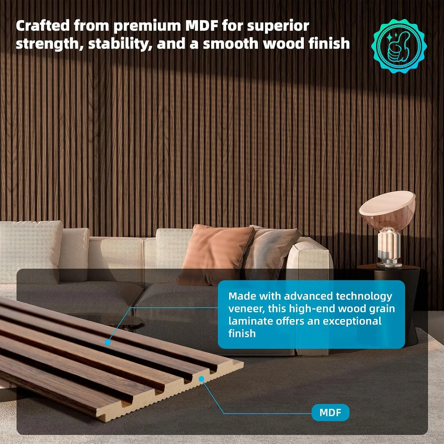 Art3d Wood Slat Wall Panels, Fluted MDF, 6-Pack, 94.6 x 7.4 in,Walnut | 3D Textured Panels for Accent Walls, Ideal for Living ro