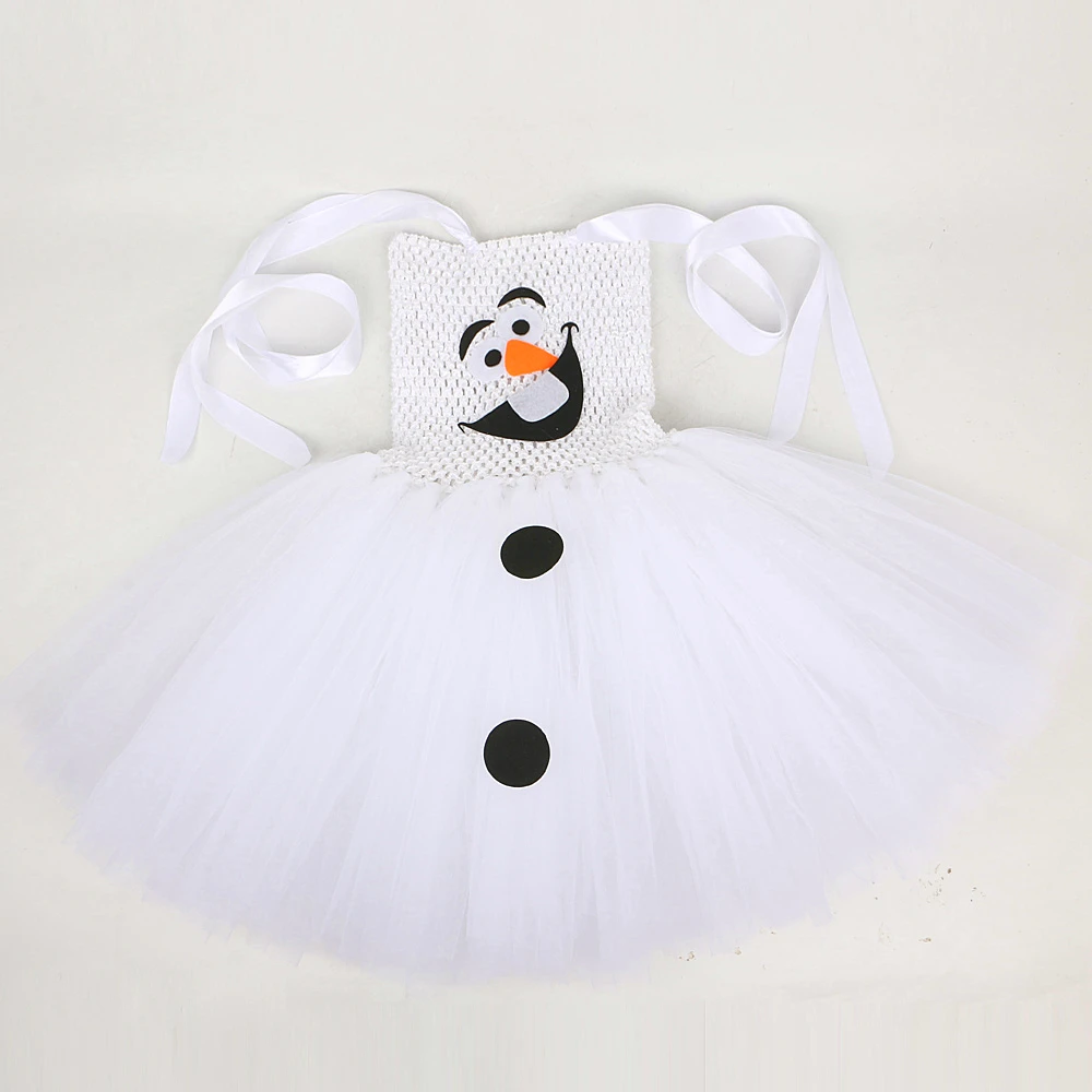 White Snowman Olaf Tutu Dress for Baby Girls Christmas Holiday Costumes Kids Carnival Halloween Outfit Children New Year Clothes