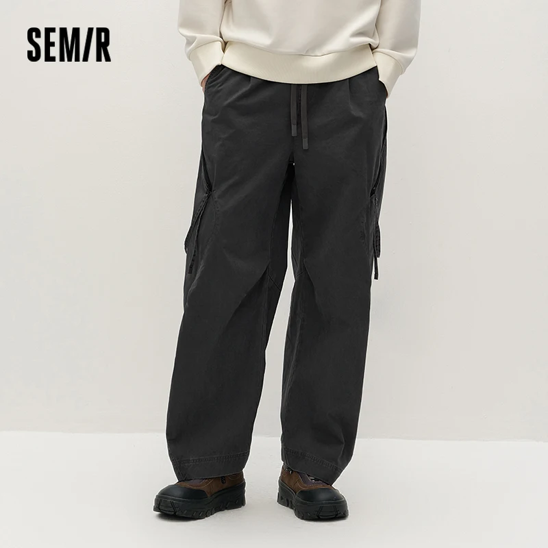 Semir Men Pants Washed Cotton Loose Curved Utility Cargo 2026 Autumn Comfortable Workwear Style Street Casual Daily Wear