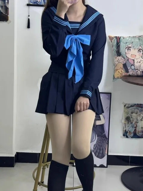 Long Sve Sailor Suit Set Женская юбка Sle College Wind Plum Sakura ort JK orm Feel Original Design Straight Leg P...