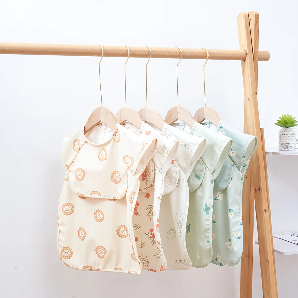 HappyFlute Sleeveless PU Reverse Dressing Baby Eating Cloth Cover Super Soft Waterproof Baby Food Pocket Dirt Proof Feeding Bibs