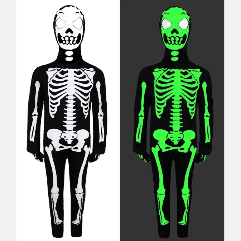 Máscara de esqueleto de Halloween, disfraz de Cosplay para adultos y niños, ropa de zombis con calavera de terror, mono, capa, fiesta de Carnaval, hombres y mujeres