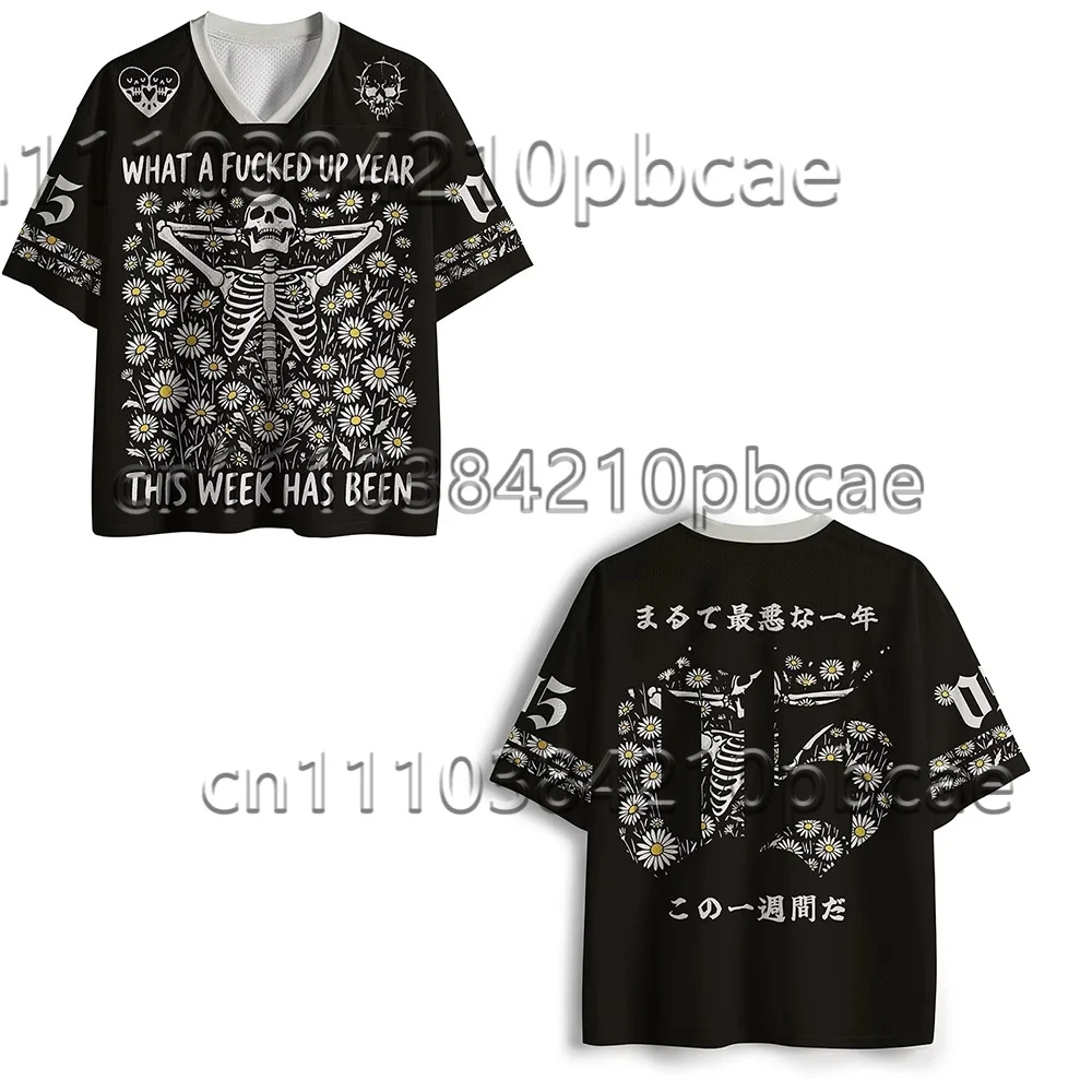 Harajuku Retro Design Pattern Printed Sport Quick-dry Breath V-Neck T-shirt Streetwear Parent-child Pullover Clothing
