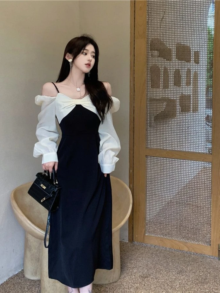 เดรสยาวแขนยาวสไตล์เกาหลีสำหรับผู้หญิง  งานปาร์ตี้  ทรงเข้ารูป  งานพรอม  แฟชั่นฤดูใบไม้ผลิ ฤดูใบไม้ร่วง 2025  สไตล์ Y2k ชุดเดรสแบบชิ้นเดียวสำหรับผู้หญิง