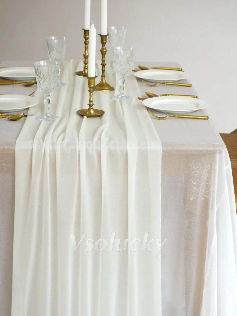 Exquisite Ivory Sheer Table Runner Gauze Chiffon Rustic Boho Natural Wedding Christmas Halloween and Home Dining Decorations