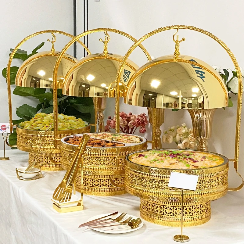 1 pcs Other Hotel Luxury Gold Chafing Dish Buffet Set 8L Hanging Serving Dishes Food Warmer Chaffing Dishes for Catering