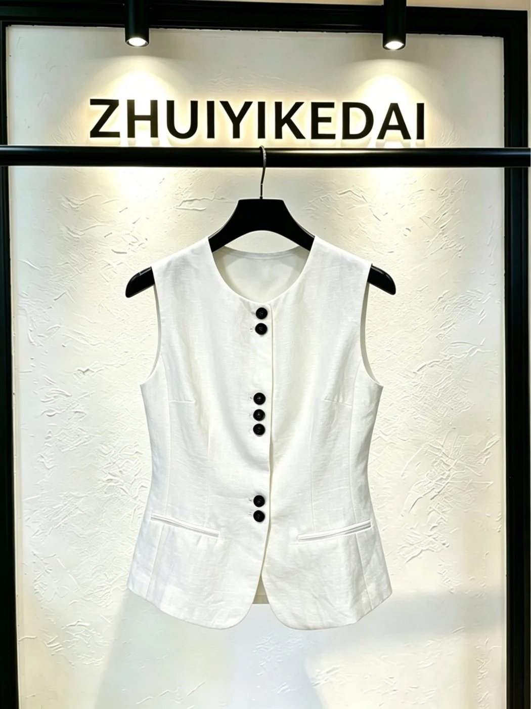

Fashionable White Linen Top Sleeveless Vest Asymmetric Design Summer New Arrival Anti-Aging High-End Feeling for Young Girls