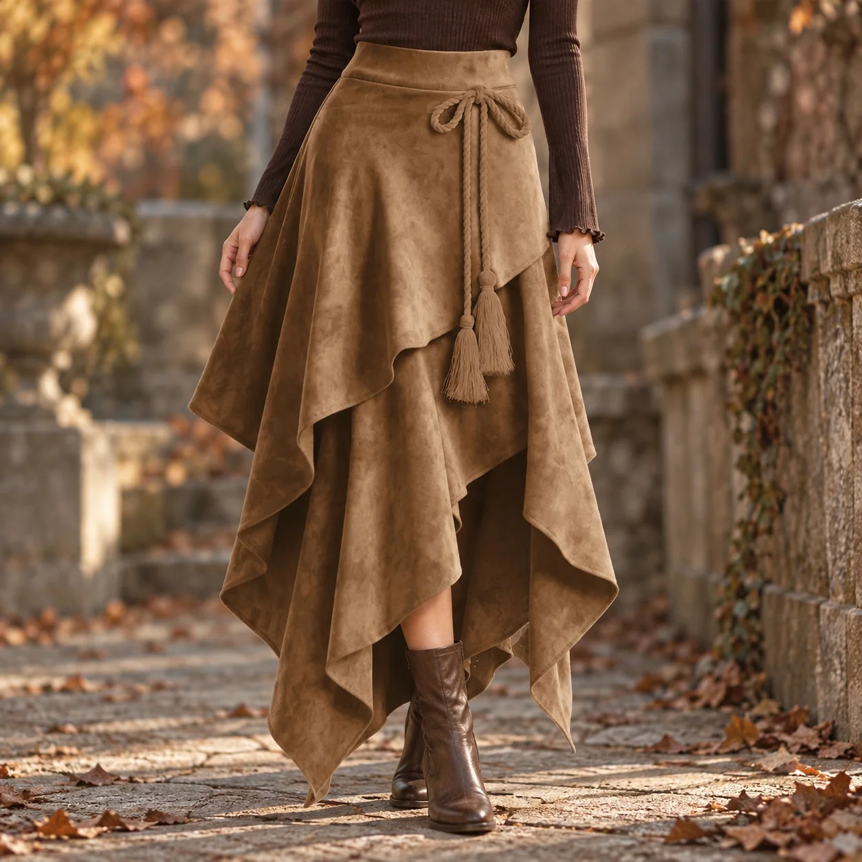 Dip Dye Asymmetrical Hem Skirt with Slight Stretch Streetwear Asymmetrical Maxi Length Skirts for Women Autumn