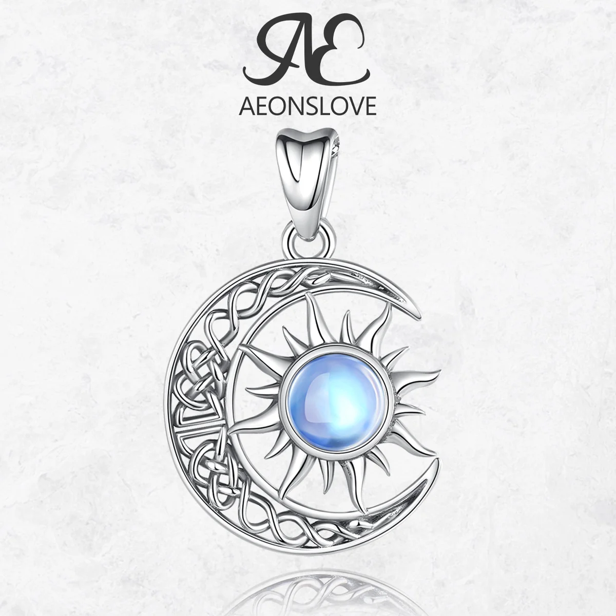 AEONSLOVE 925 Sterling Silver Moon Sun Necklace Moonstone Celtic Knot Pendant Witch Amulet Wicca Pagan Jewelry Gifts for Women