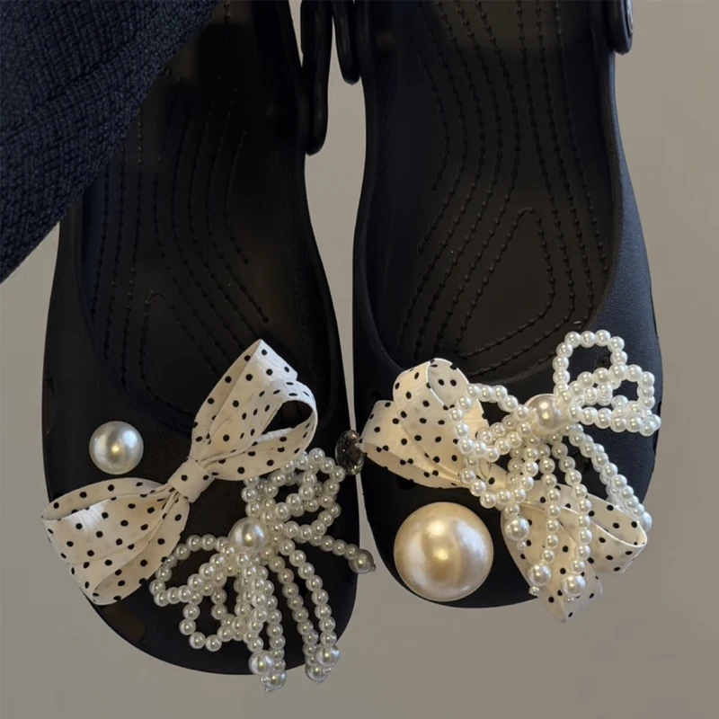 Fashion pearl bow Shoe Charms Set Women Retro Ballet Shoes corc charms pack Luxury DIY Shoe decorations 1Set