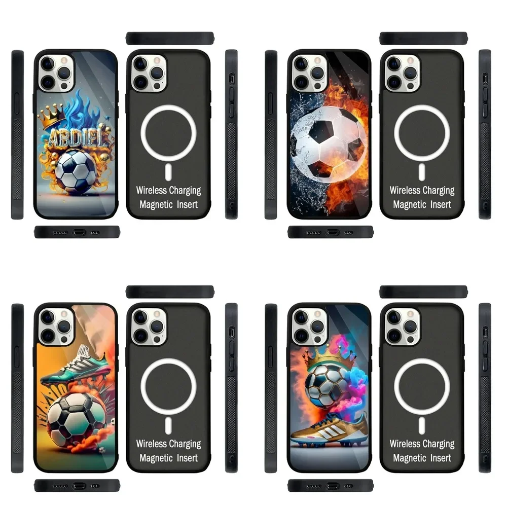

Football Soccer Ball Phone Case Strong Magnetic For IPhone 16,15,14,13,Pro,Max,Plus,11,12,Mini For Magsafe Wireless Charging