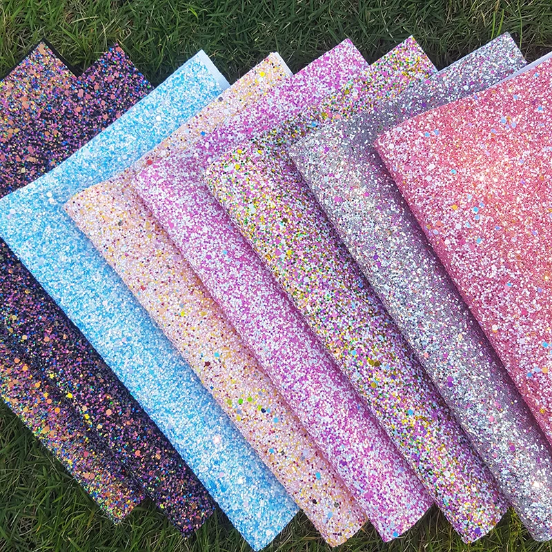 QIBU New Arrival Chunky Glitter Fabric 22*30cm Mixed Color Synthetic Leather for Bag Crafts Home Decor DIY Hair Bows Accessories