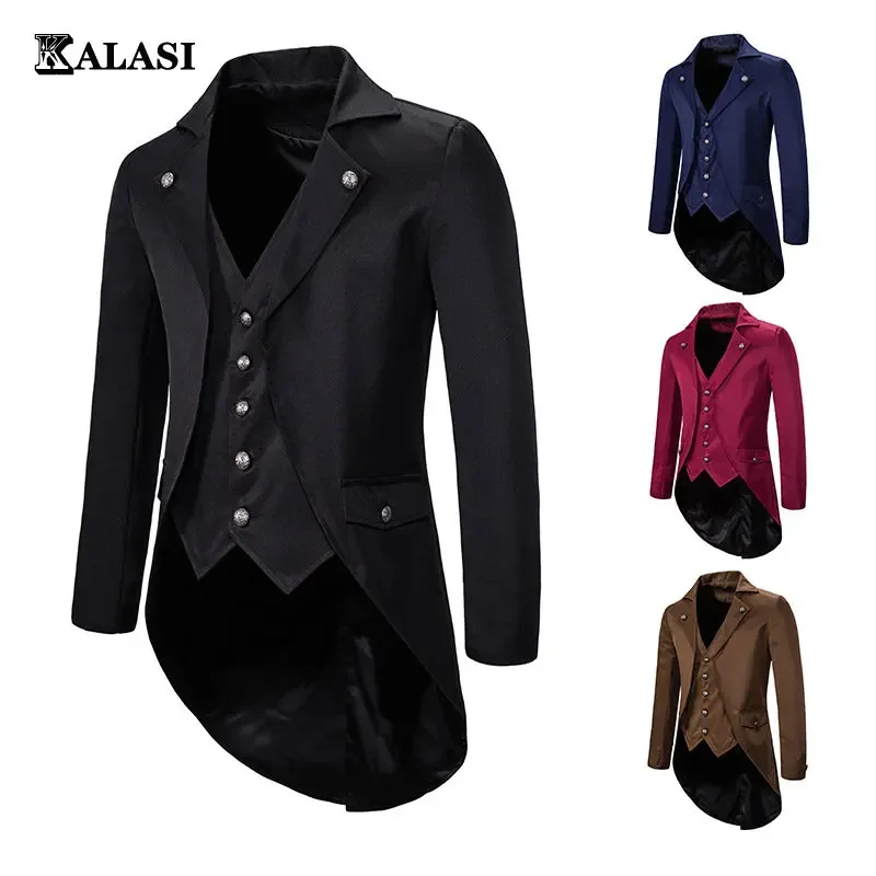 Mens Medieval Vintage Tailcoat Jacket Victorian Gothic Steampunk Costume Men Blazer Jacket Party Cosplay Prom Stage Clothes