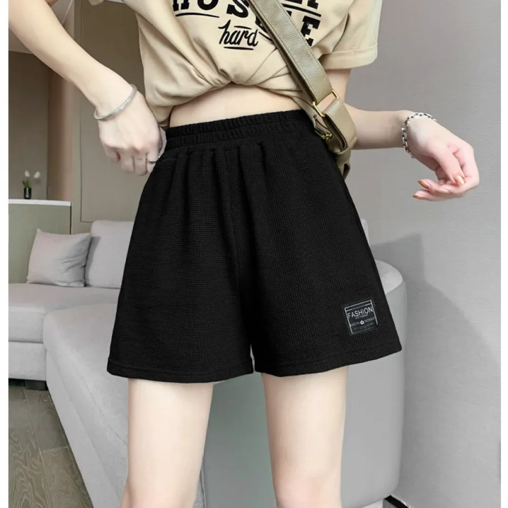 Summer Casual Shorts Women High Waist Wide Leg Loose Fit Waffle Fabric Comfortable Athleisure Pajamas Athletic Bottoms