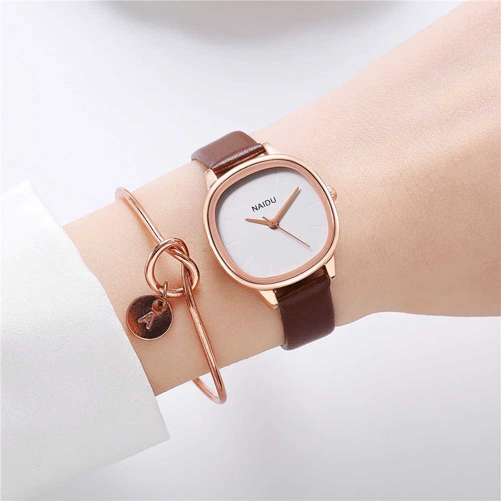 2pcs/set fashion simple PU leather quartz women ladies watch