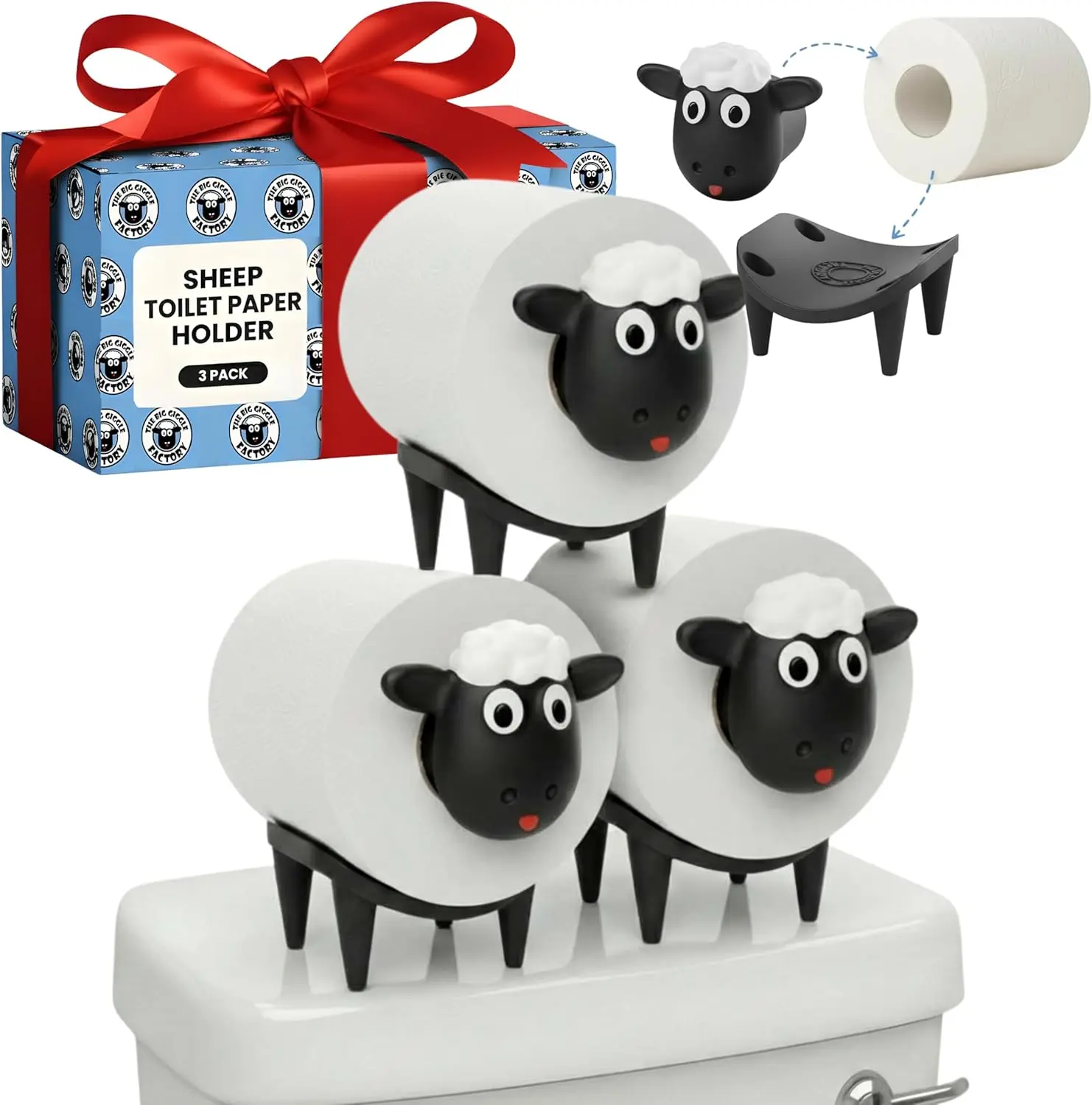 

Funny Black Sheep Toilet Paper Holder Set, Modern Farmhouse Bathroom Decor, Free Standing Organizer
