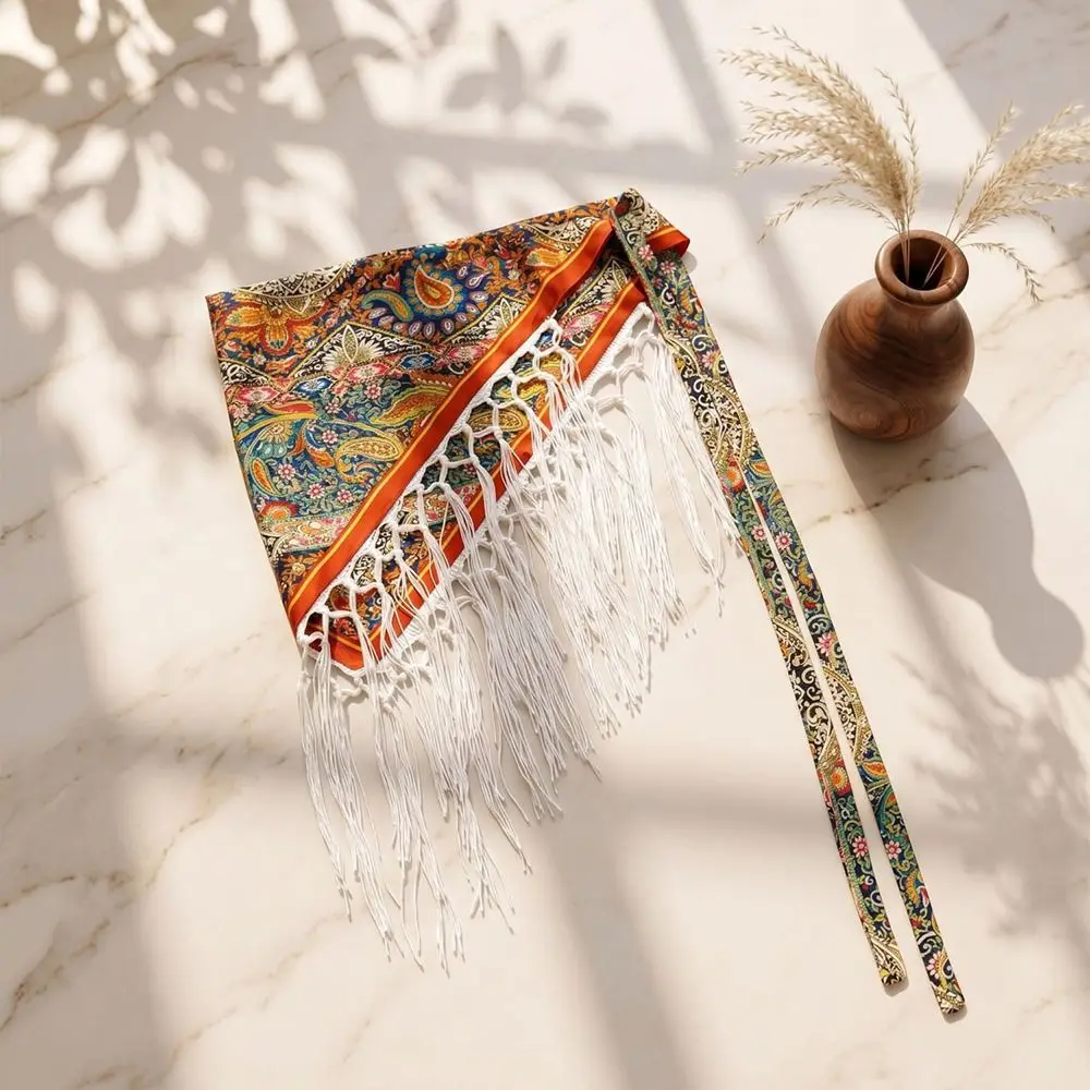 Fashion Tassels Fringe Waist Belt Exquisite Ethnic Triangle Waistband Embroidery Retro Floral Triangular Belt for Women