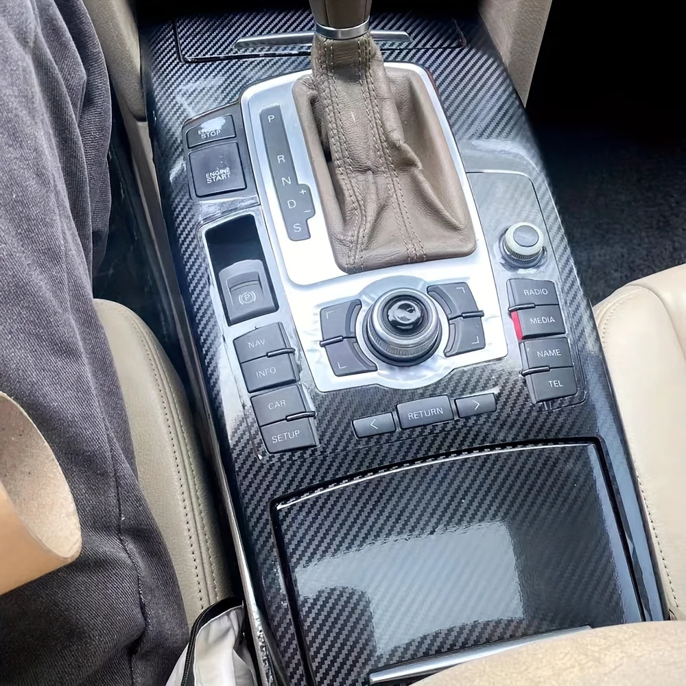 Stiker Cetakan Perubahan Warna Konsol Tengah Interior Mobil Serat Karbon Hiasan Mobil untuk Audi A6 C6 2005-2011