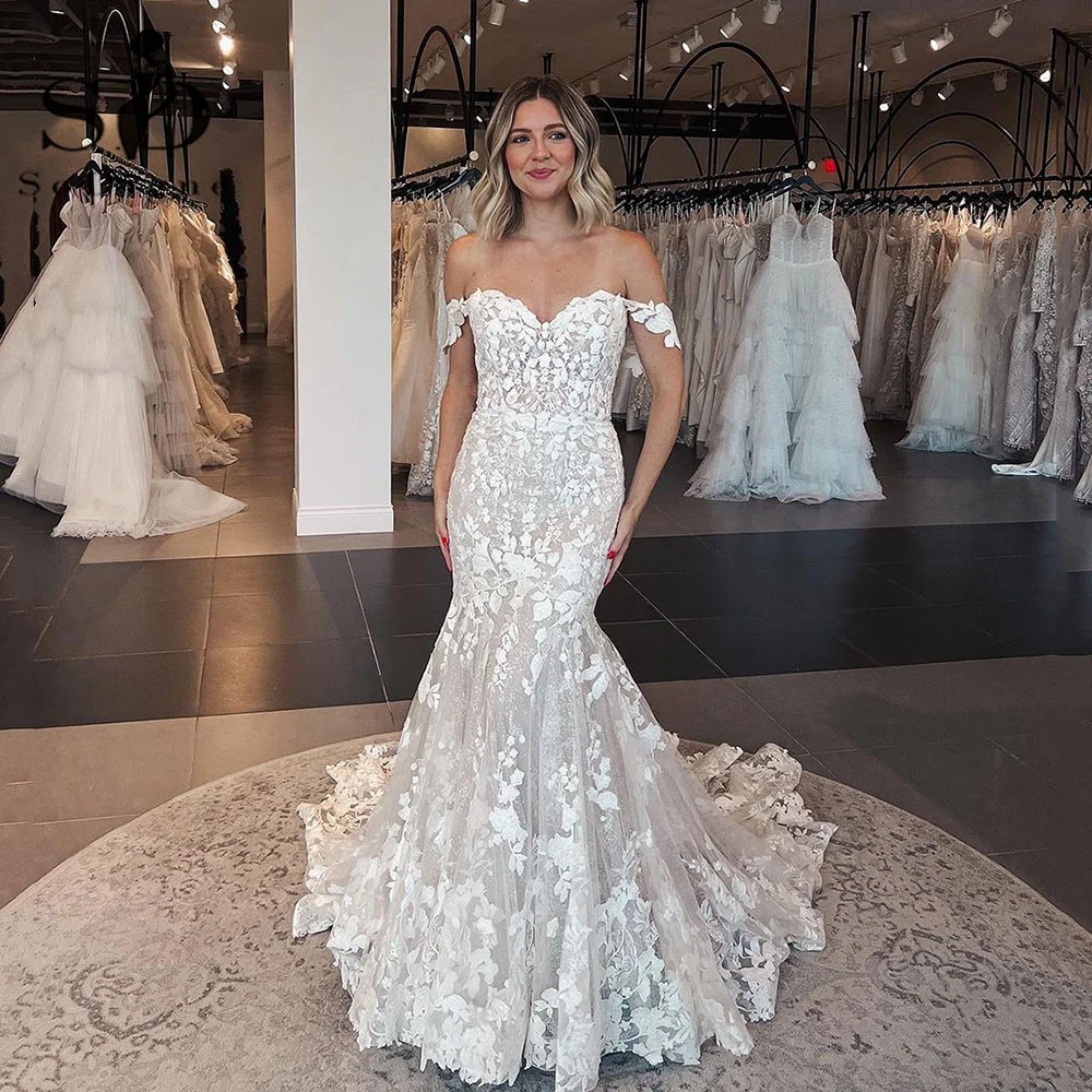 

SoDigne Luxury Mermaid 2023 Wedding Dresses Off The Shoulder Lace Appliques Bride Dress vestido de novia Woman Bridal Gowns