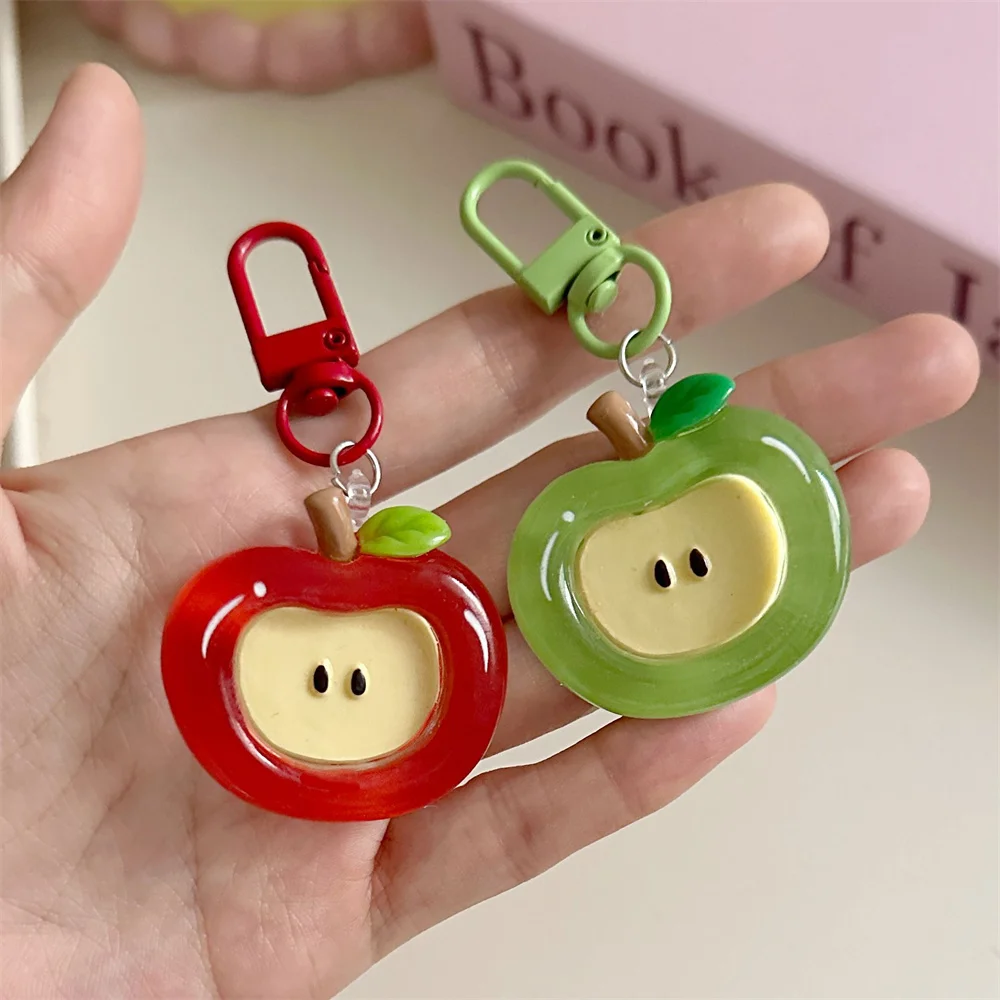 1/2 Uds. Llavero bonito de dibujos animados de manzana roja y verde para mujer, bolso acrílico encantador con forma de manzana, colgante decorativo, llavero para teléfono, regalos