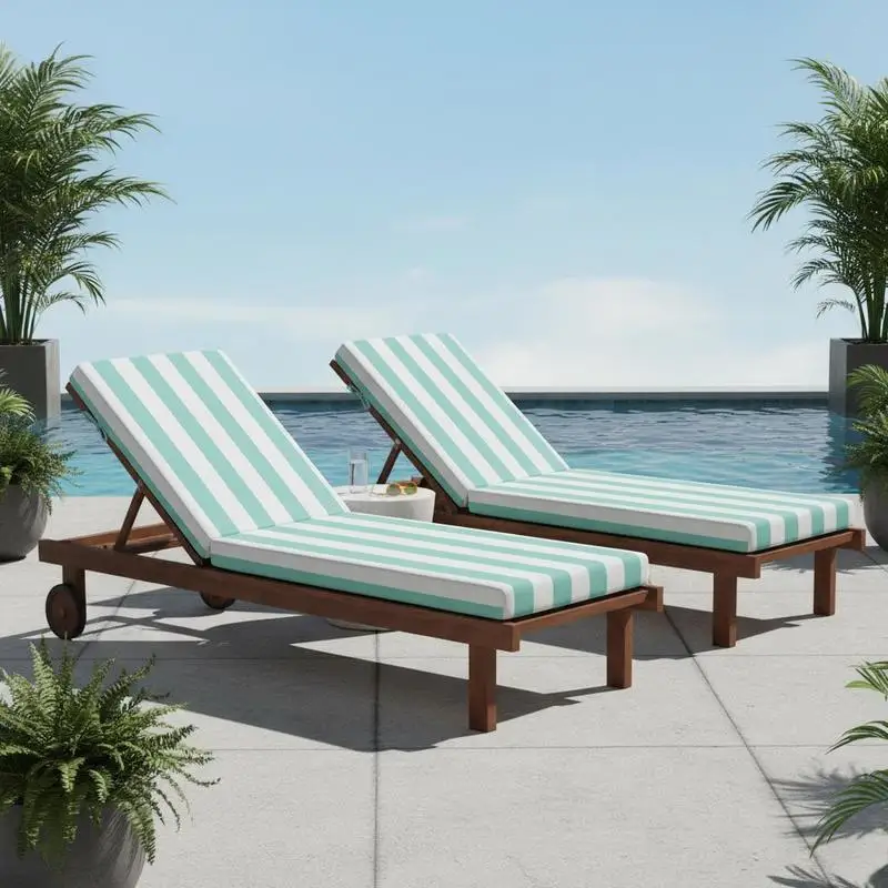 

Patio Recliner Pads 80 x 26 x 4 in For Poolside Deck Backyard, Set of 2 Sunbed Mats Striped Design Fastening Ties Green White Stripes