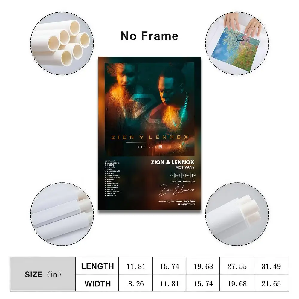 Zion Lennox Motivan2 Poster Peelable Self-Adhesive Album Cover Stickers, Frameless Wall Art for Singer Band Pop Rap Bedroom