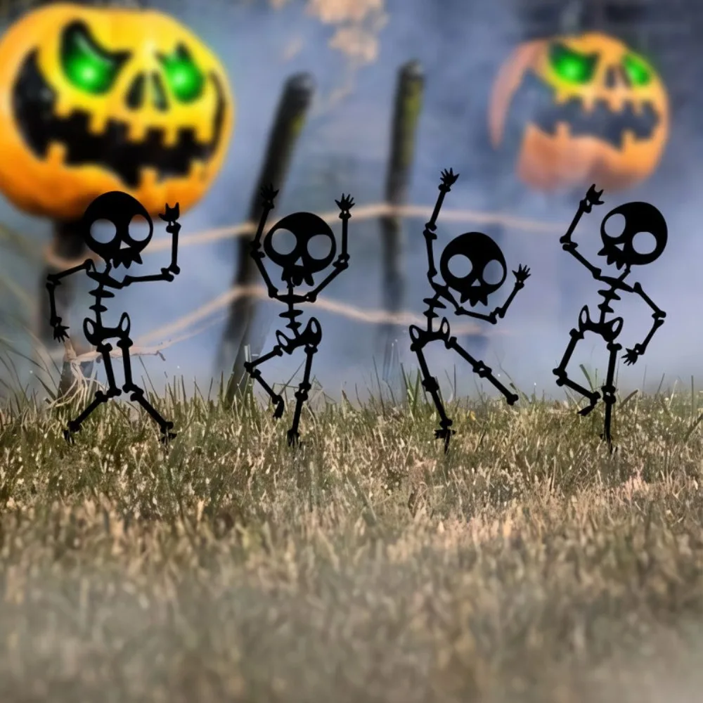 Metal Spooky Dancing Skeleton Garden Stakes Weatherproof Metal Yard Art for Halloween Decor, Easy Install Outdoor Lawn Ornaments