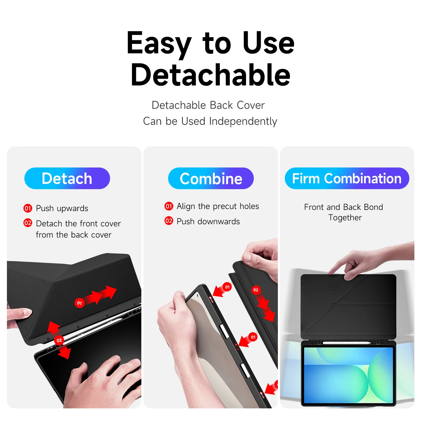 DUX DUCIS Clear Case for Samsung Tab S10 FE Plus/S9 Ultra/S6 Lite, Detachable Cover with Snap-On, S Pen Holder, Auto Wake/Sleep