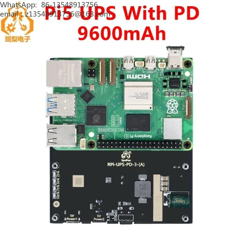 RPi 5 4B UPS Power Module PD Fast Charge Type C Uninterruptible Supply 9600mAh 25W 5V 5A