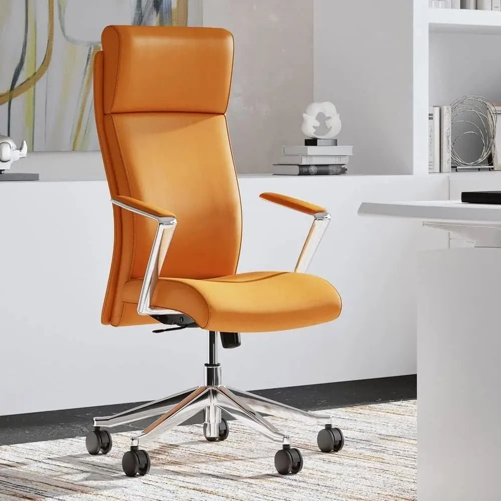 Draper Leather Executive Chair with Aluminum Frame- Orange