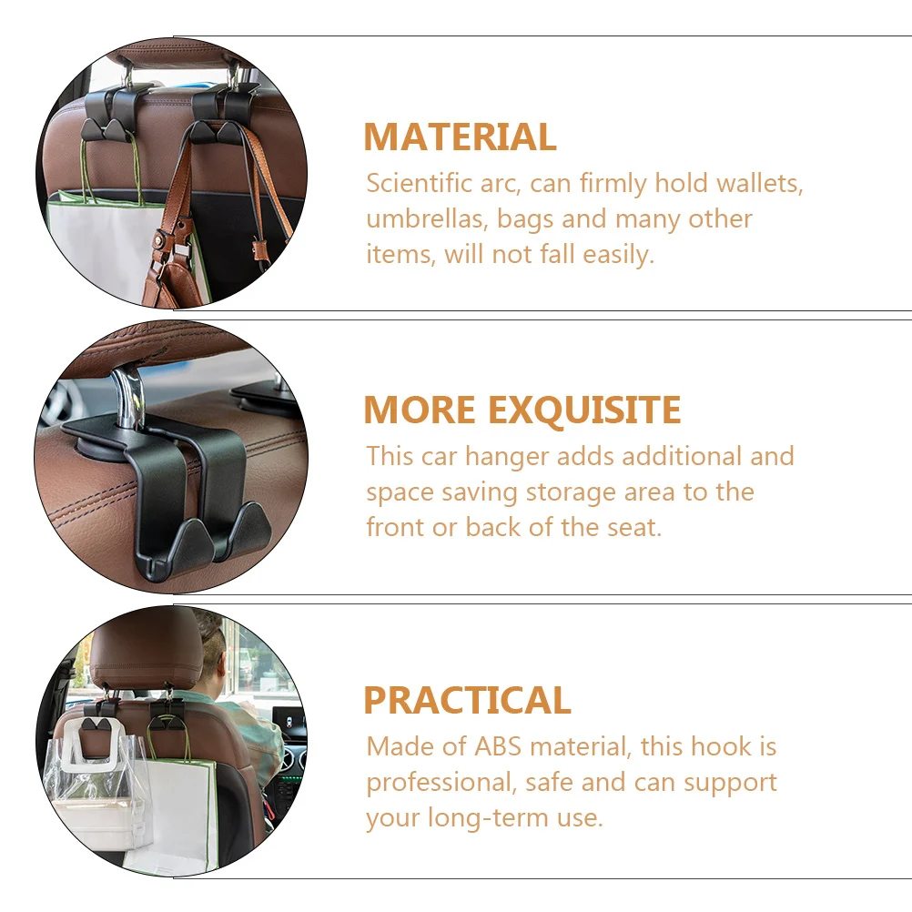 

2 Pcs Seat Hook Car Back Hangers Storage Hooks Purse Holder Vehicle Headrest Abs Mounted Organizers