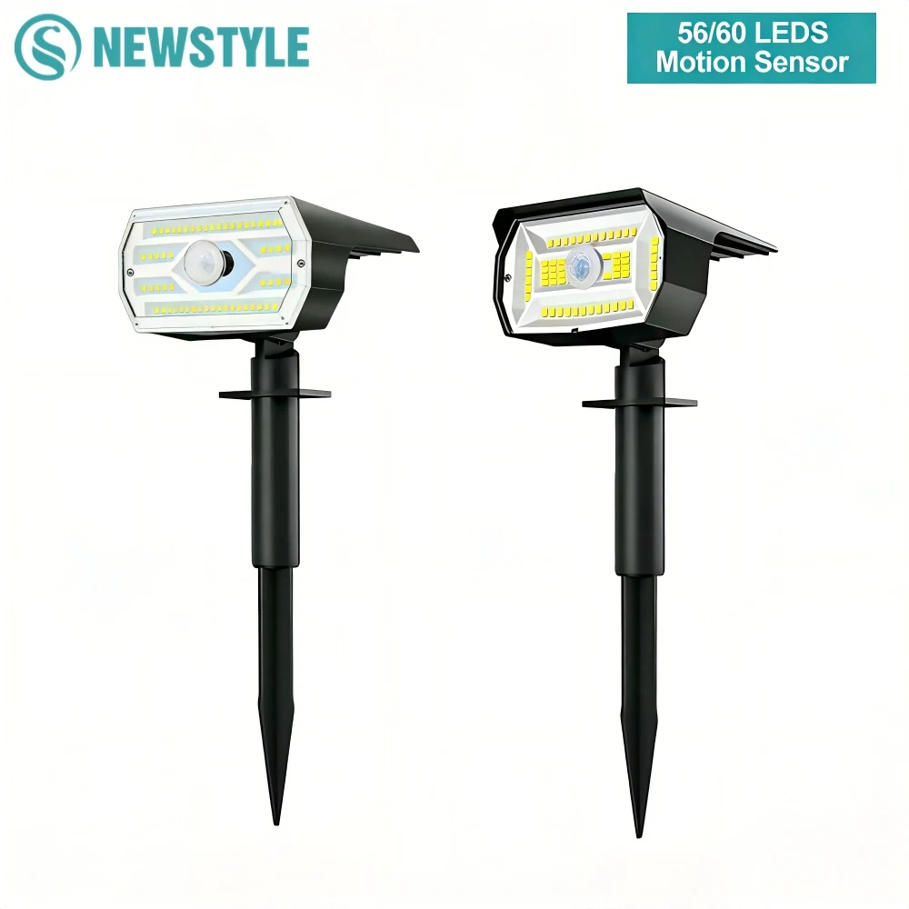 

Солнечные прожекторы 56/60 LED, уличные, водонепроницаемые IP65, с датчиком движения, для сада, дорожек, двора, подъездных путей, дома