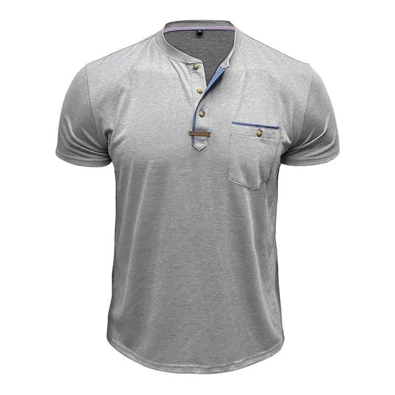 

2025 Fashion Men's New Products Spring And Autumn High Street Short Sleeve Henry Neck T-Shirt Casual Crew Neck Top Clothing