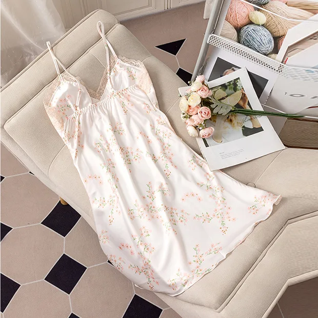 Female Nighty&Robe Set Print Flower Kimono Bathrobe Gown Sleepwear Gown Satin Loungewear Spring Summer Nightgown Home Dressing