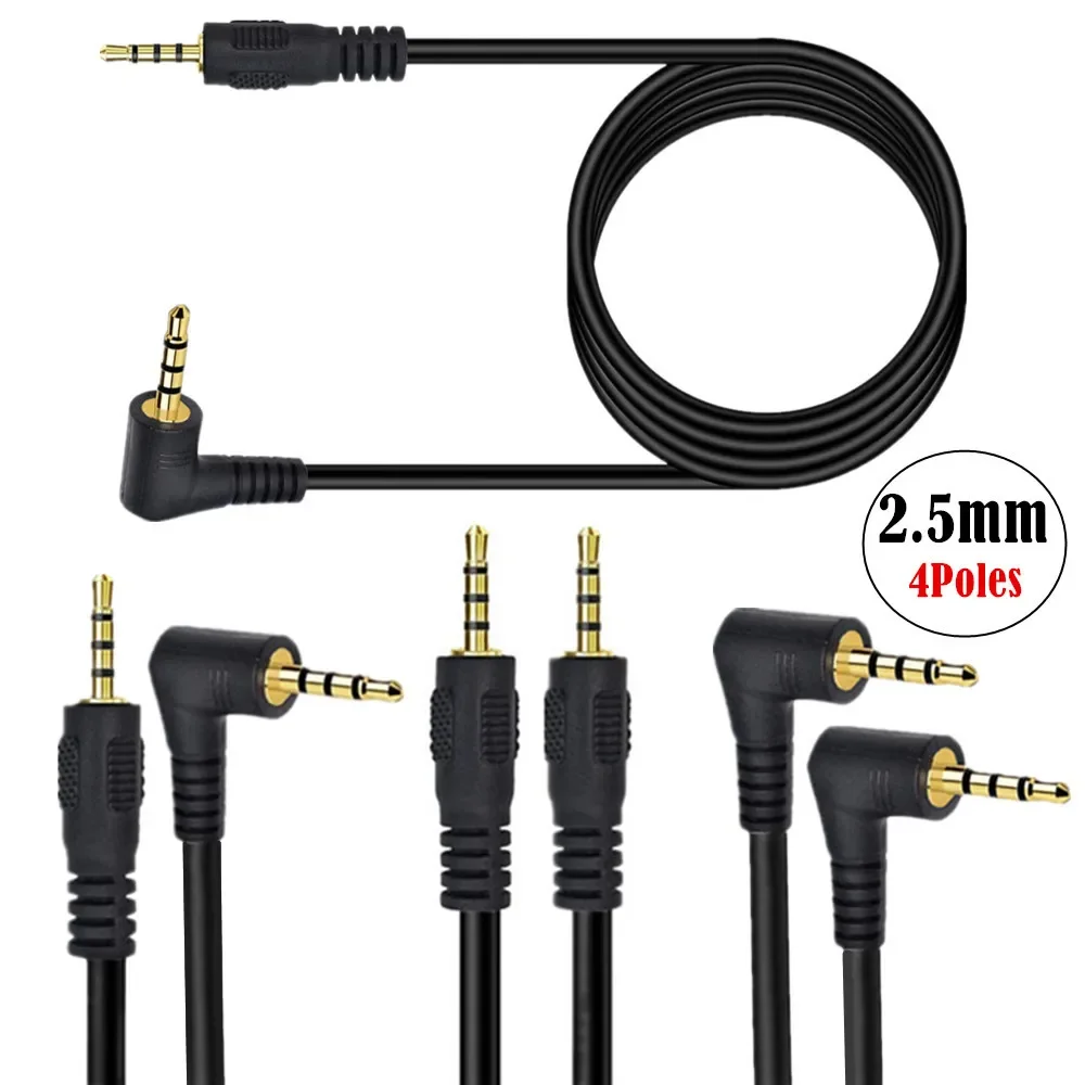 Cable auxiliar de 2,5mm y 2,5mm a 2,5mm, Conector de doble ángulo macho a macho TRRS para auriculares estéreo, chapado en oro, 0,3