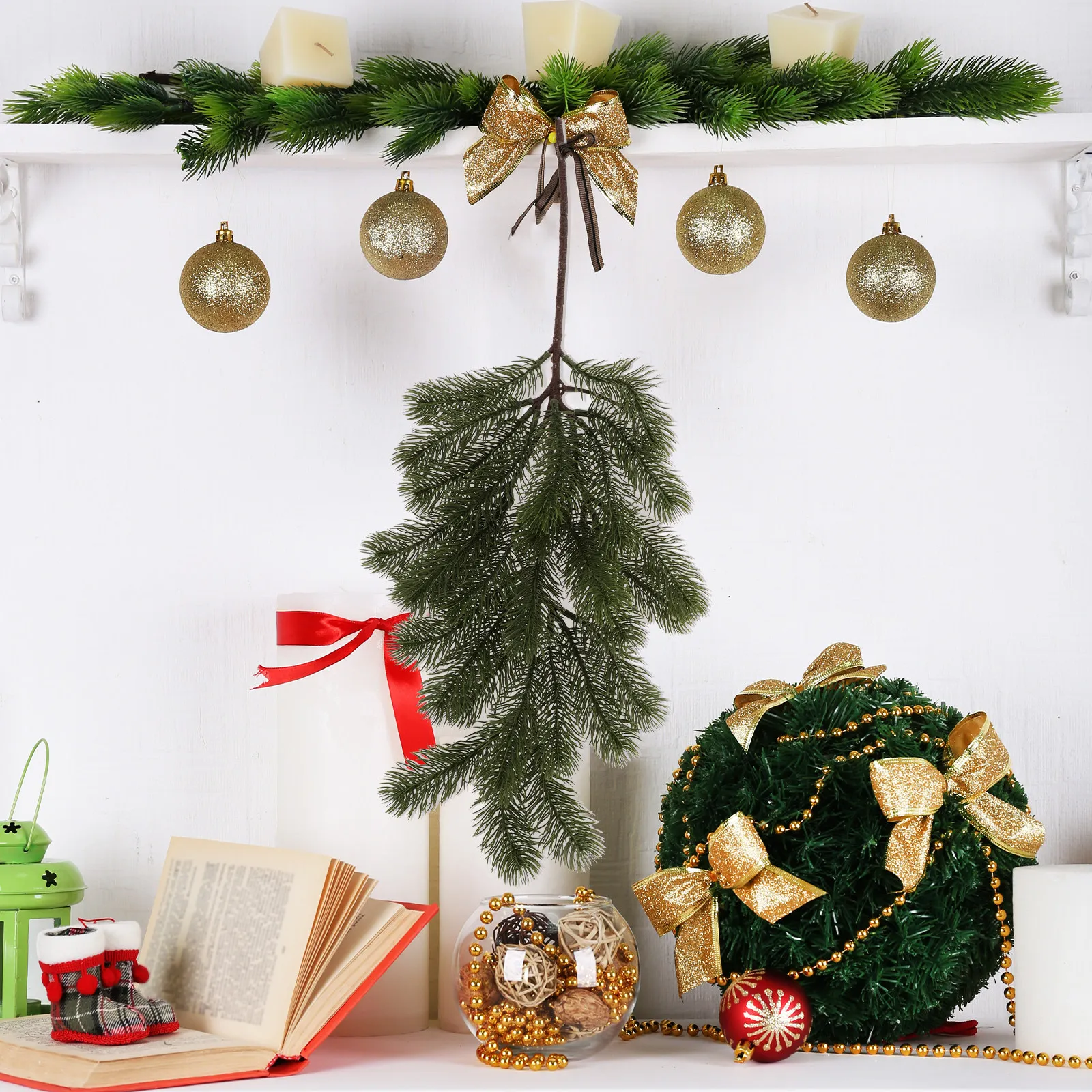 Christmas Teardrop Swag Garland, Artificial Greenery Upside Down Tree Wreath for Door, Wall & Stairs Decoration