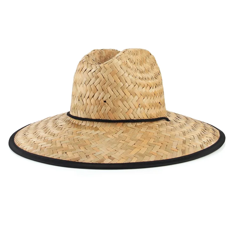 50pcs/lot Women Men Straw Summer Beach Sun Hat Outdoor Wide Brim Handmade Panama Lifeguard Straw Hat