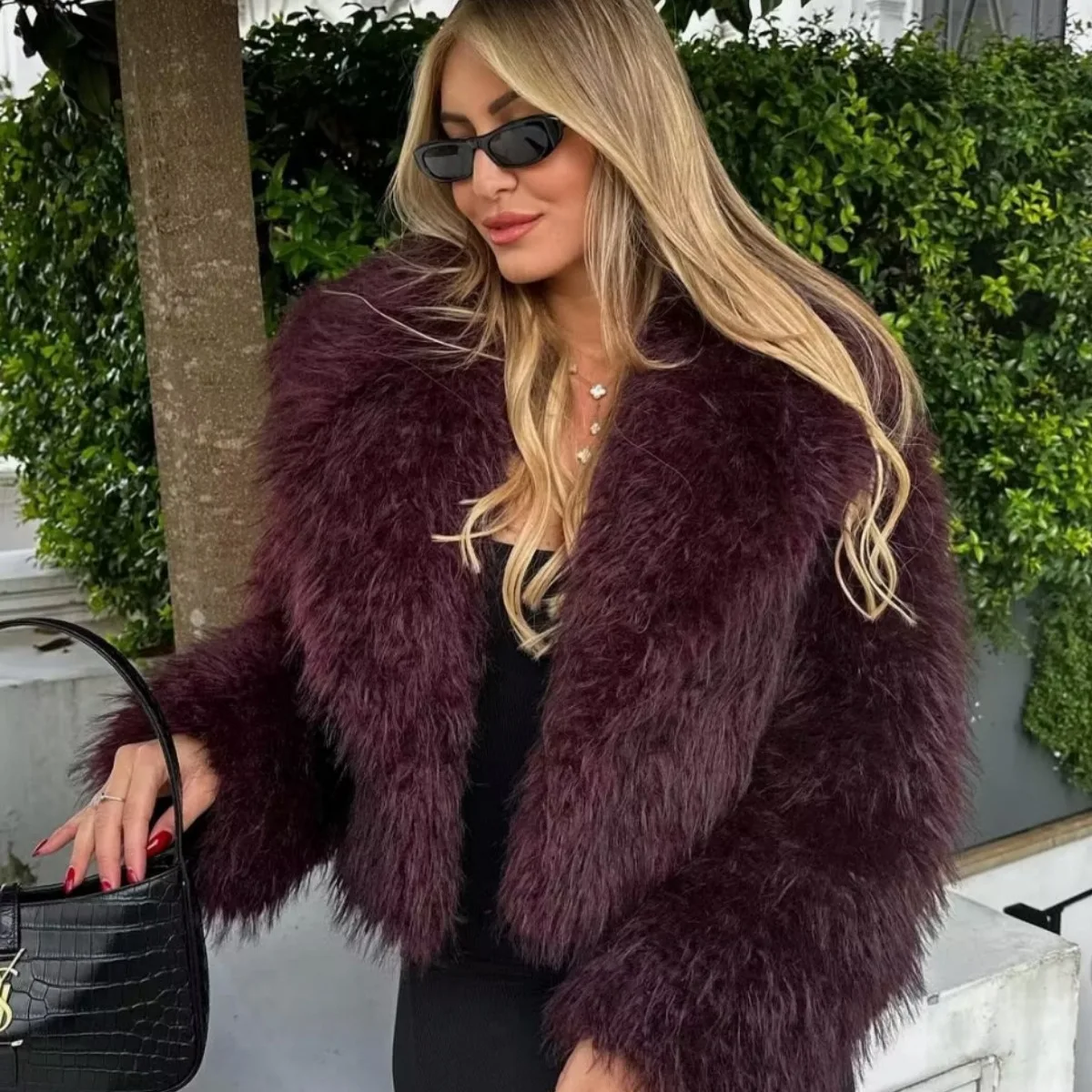 2025 chaqueta de piel de visón de invierno para mujer, pelo largo empalmado, Color puro, prendas de vestir de piel de imitación para mujer, abrigo de piel ecológica de lujo para ir al trabajo