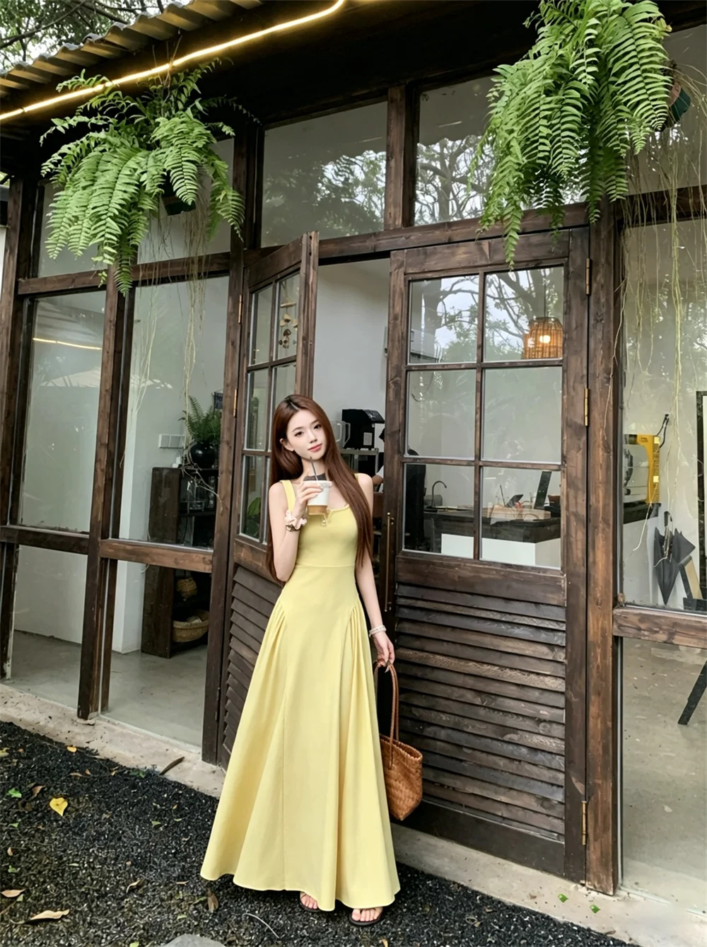 

Женское летнее платье-трапеция Kumikumi Gentle Wind Yellow для похудения, без бретелек, длинное, повседневное