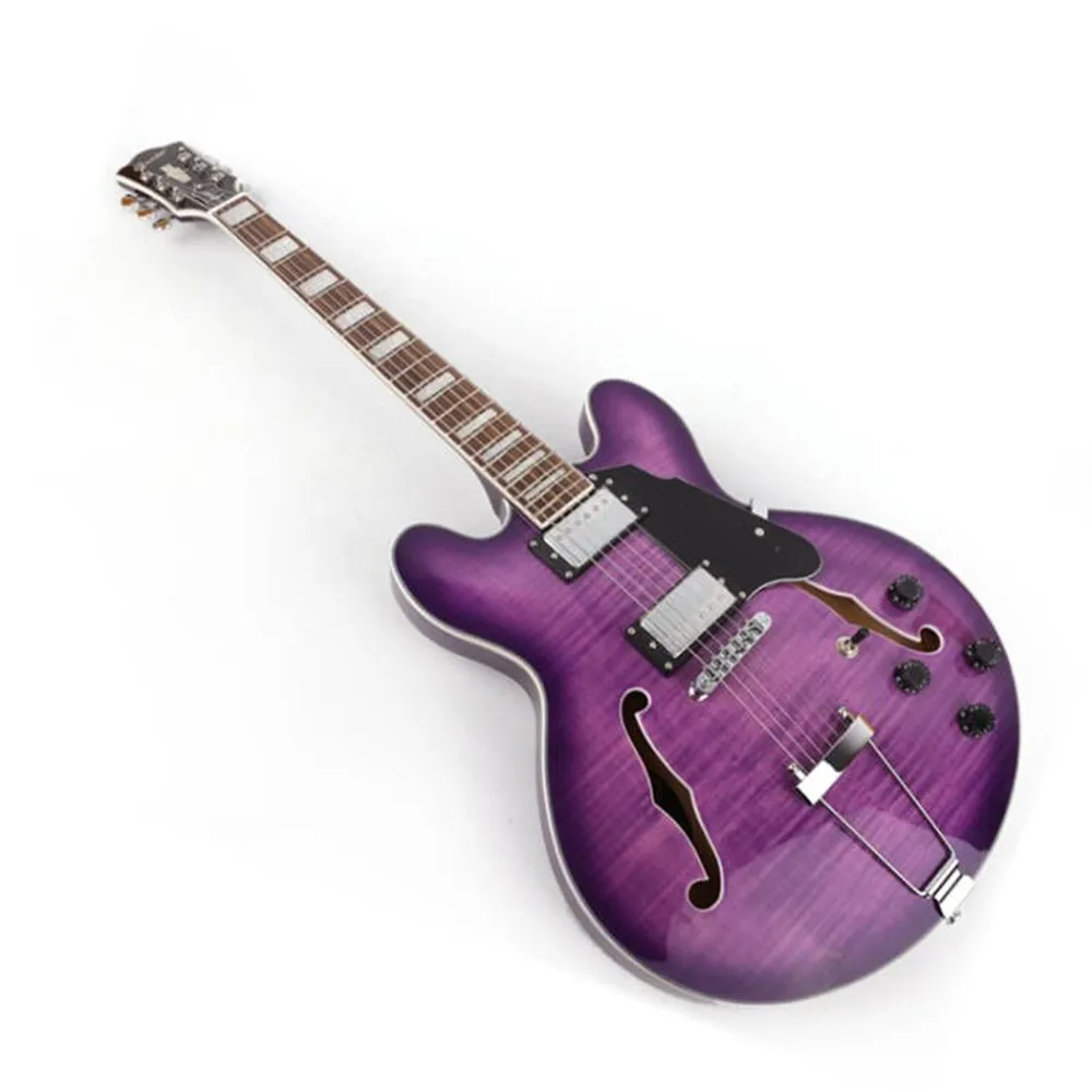 Good quality hollow body f hole purple double cutaway electric jazz guitar electricas guitare guiter guitarra gitar guitars