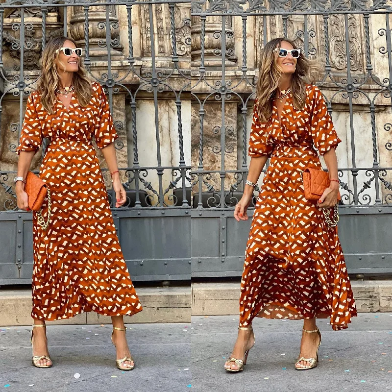 

2026 New Spring/summer Casual Elegant Women's Digital Print Long Sleeve Fashion Casual Set Bandage Femme Outfits Boho
