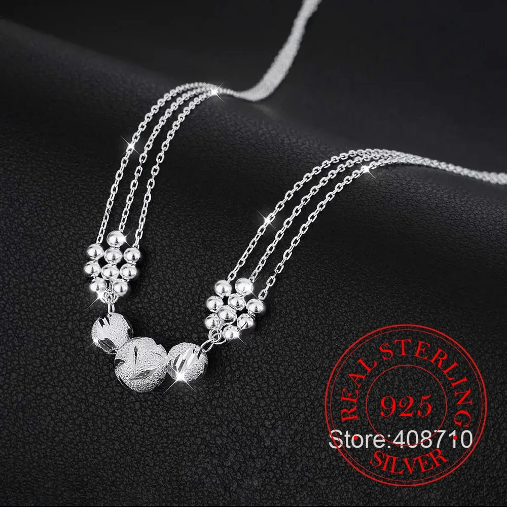 925 Sterling Silver Multilayer Sanding Balls Pendant Necklaces For Women Silver 925 Female Chokers Jewelry Collares Para Mujer