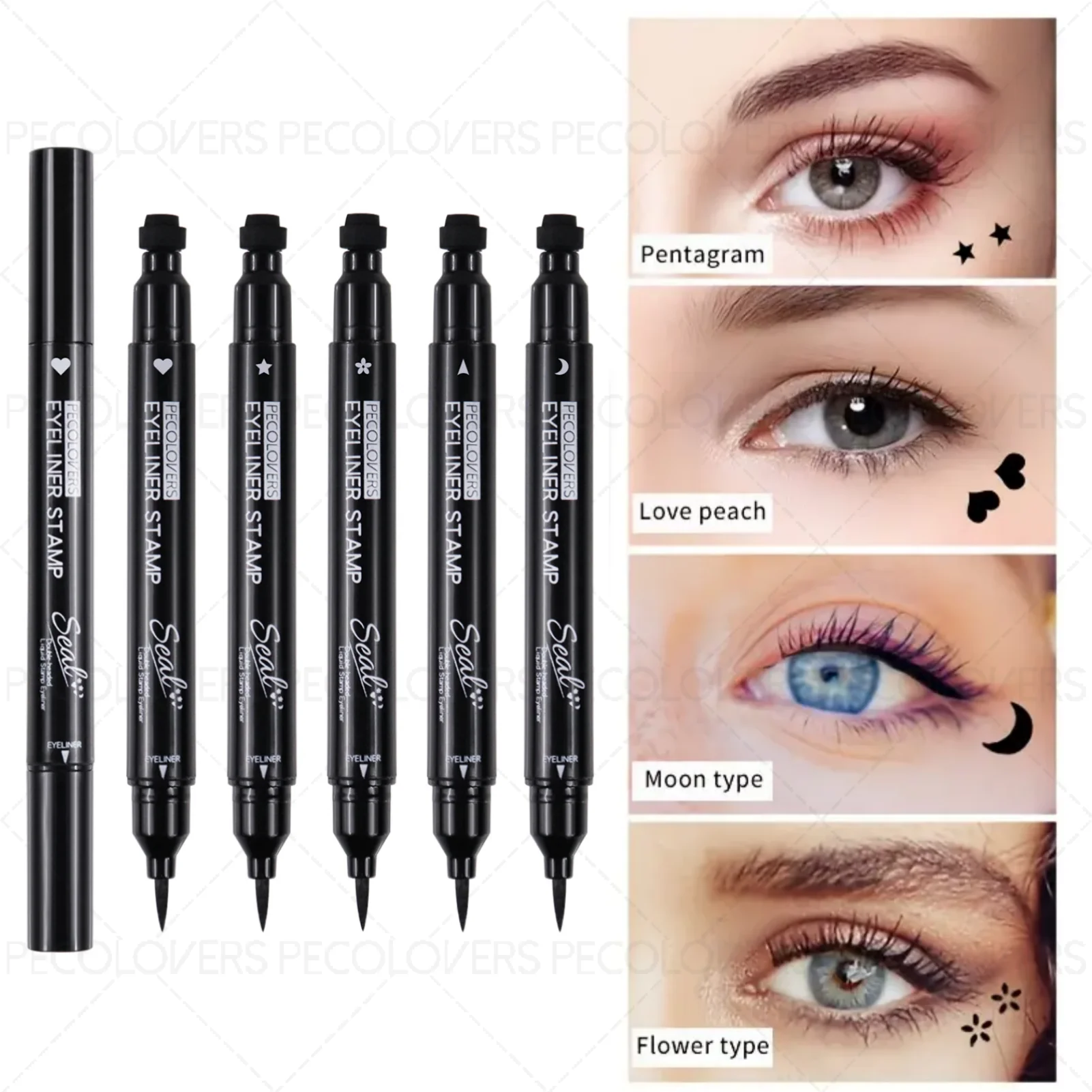 1PC Liquid Eyeliner Stamp - Waterproof, Slim Gel Felt Tip with Heart, Star, Triangle & Flower Shapes for Creative Eye Makeup