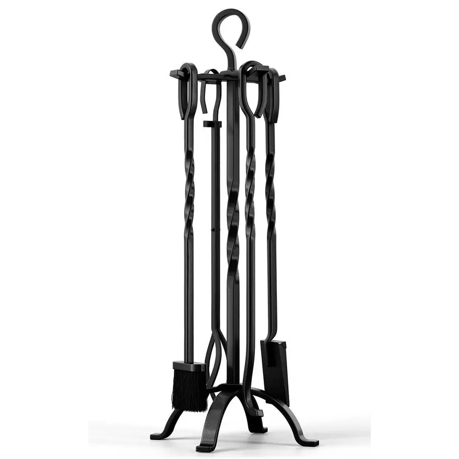 

Fireplace Tools 5 Pcs, 32Inch Wrought Iron Fireplace Tools Set with Ergonomic Handle, Fire Poker, Tong, Shovel, Brush, Stand for