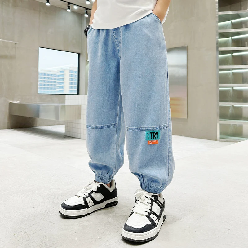 Kids Summer Mosquito Proof Jeans For Boy Tencel Denim Pants Teenager Kids Unique Design Thin Style Jeans Trousers 5 7 9 11 13 14