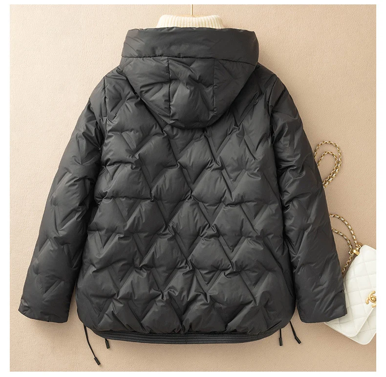 Schinteon Women 90% White Duck Down Jacket Loose Casual Autumn Winter Outwear Patchwork Coat with Hood 2026 New Arrival