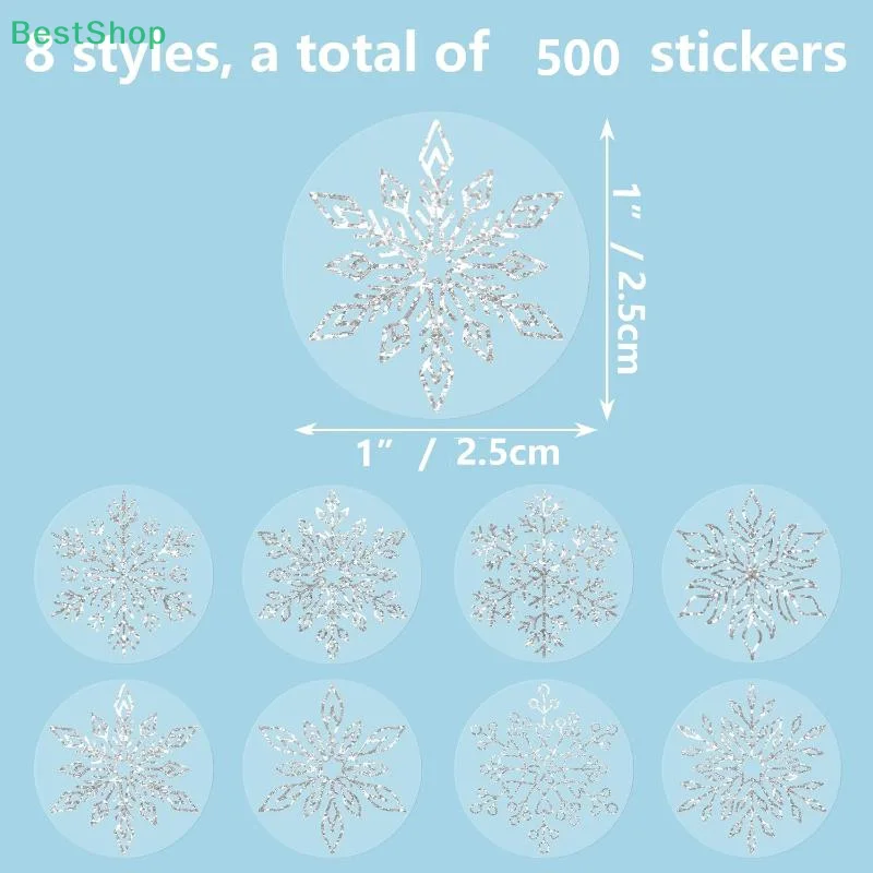 ♥ 500 * рулоны наклеек со снежинками из золотой фольги, прозрачные голографические рождественские этикетки, круглые самоклеящиеся рождественские зимние наклейки на конверты