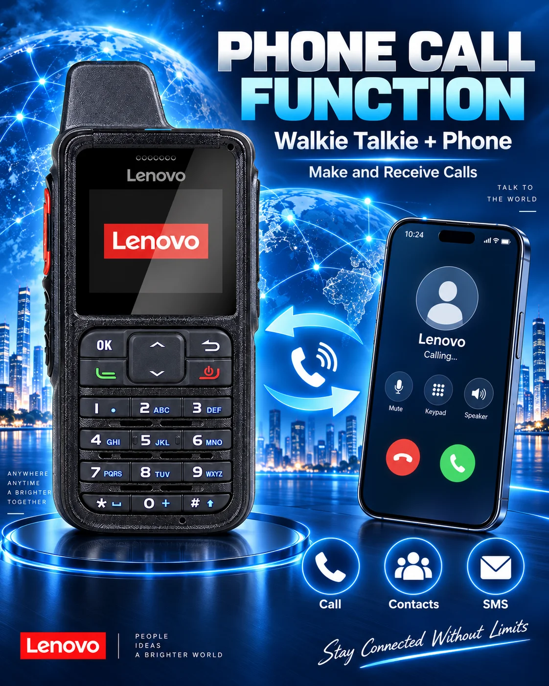 Lenovo CL-688 4G POC Loud Horn Handheld Two-Way Walkie 5000km Range IPx4 Water Resistance