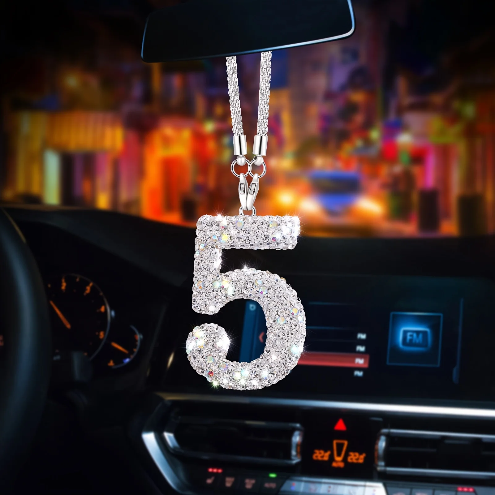 Bling Rhinestone Number Pendant Crystal Hanging Ornament Fashion Decor Bag Charm Car Rearview Mirror Decor Gift