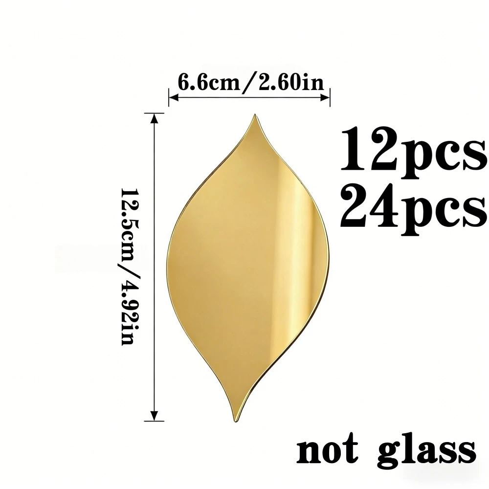 12pcs/24pcs Golden Artistic Wall Mirrors, Acrylic Four-Leaf Clover-Shaped Wall-Mounted Makeup Mirror, Golden Art Decorative